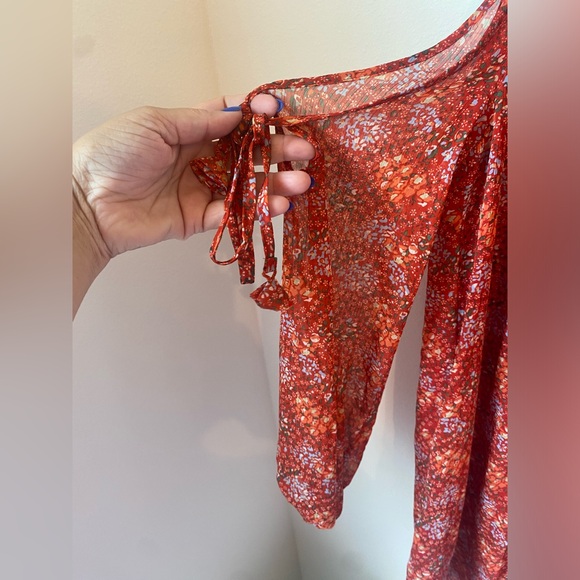 Rebecca Minkoff Womens Long Sleeve Cold Shoulder Floral Dress Red - Picture 4 of 11